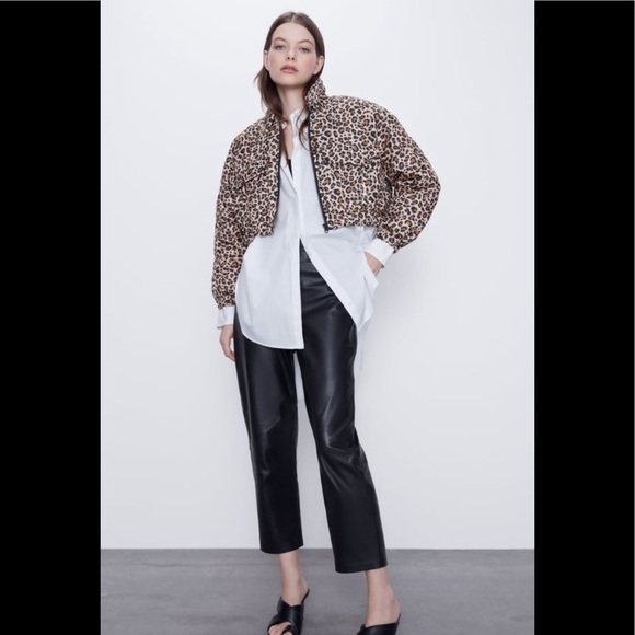 ZARA LEOPARD CROP PUFFER JACKET CROP PUFFER MOTO COAT ANIMAL PRINT FULL ZIP S - Picture 11 of 16